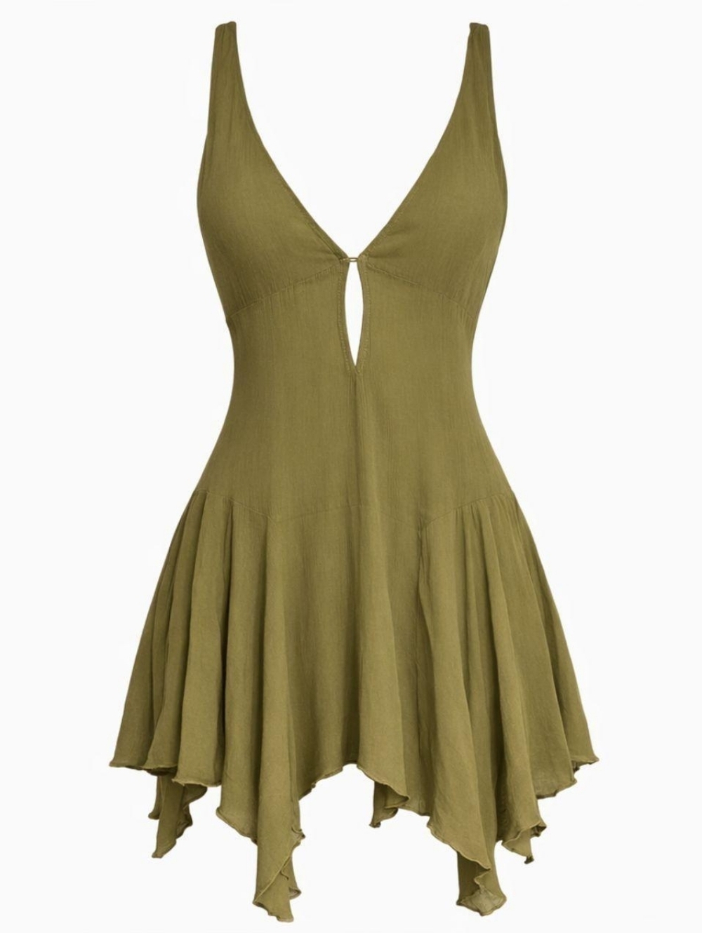 Free People Intimately Slip Dress Size Small Olive Handkerchief Hem